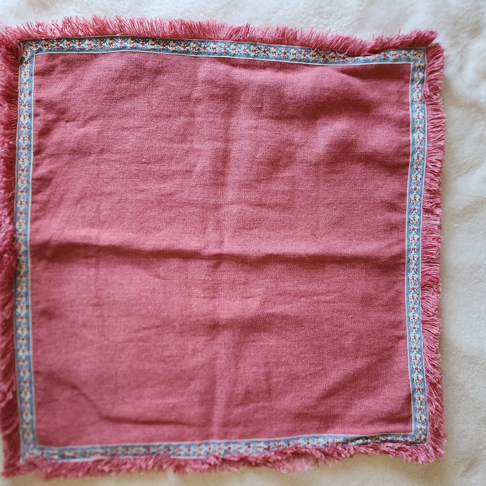 Ralph Lauren Coral Fringe Decorative Pillow with Floral Trim